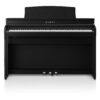 Piano numérique Kawai noir, élégant et moderne, avec trois pédales et clavier complet pour musiciens de tous niveaux.