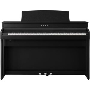 Piano numérique Kawai noir, élégant et moderne, avec touches et pédales, idéal pour musiciens débutants et avancés.