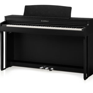 Piano numérique noir Kawai avec trois pédales, idéal pour musiciens et amateurs de musique classique.