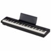 Piano numérique compact noir avec clavier 88 touches et support de partitions intégré. Instrument musical moderne et élégant.