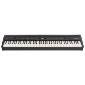 Piano numérique noir 88 touches, vue de dessus, idéal pour les musiciens et amateurs de musique.