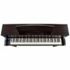 Piano numérique brun vu de dessus, touches blanches et noires, écran de contrôle à gauche.