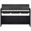 Piano numérique noir avec trois pédales et clavier complet, idéal pour les musiciens amateurs et professionnels.