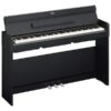 Piano numérique noir avec 88 touches et trois pédales, idéal pour apprentissage musical à domicile.