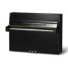 Piano droit noir élégant avec trois pédales, idéal pour les musiciens et décorateurs d'intérieur.