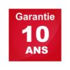 Icône rouge indiquant une garantie de 10 ans, assurance de qualité et durabilité d'un produit ou service.