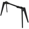 Support de téléviseur en métal noir avec pieds réglables, design moderne pour stabilité et style.