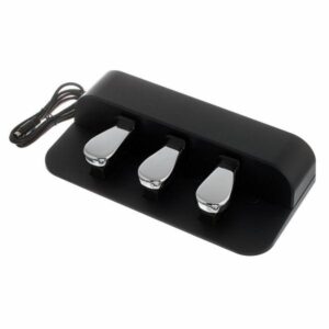 Pédale triple pour piano numérique en noir, avec câblage amovible, idéale pour contrôle de sustain, sostenuto et soft.