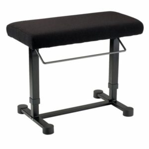 Tabouret noir en métal avec assise rembourrée. Design moderne et fonctionnel pour piano ou bureau.