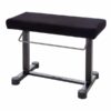 Banc de piano noir moderne à structure métallique, idéal pour musiciens et studios. Design ergonomique et robuste.