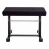 Tabouret de piano noir en métal avec siège rectangulaire rembourré, idéal pour le confort et la stabilité des musiciens.