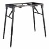 Support clavier ajustable, noir, robuste, idéal pour musiciens, avec pieds pliables pour un transport facile et un rangement compact.
