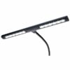 Lampe LED noire avec bras flexible, idéale pour l'éclairage ciblé des livres ou partitions. Design moderne et fonctionnel.