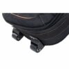 Roues de valise noire robuste avec coutures contrastées, pour faciliter le transport.