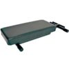 Banc de musculation plat en cuir noir avec poignées pour exercices de fitness et musculation à domicile.