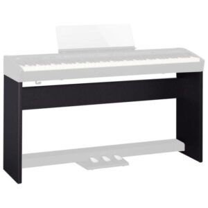 Support noir pour piano numérique avec pédales intégrées, idéal pour stabiliser et améliorer l'expérience de jeu.