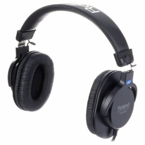 Casque audio noir Roland RH-200 avec coussinets rembourrés et bandeau ajustable pour un confort optimal d'écoute.