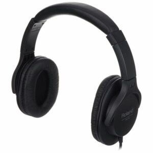 Casque audio noir Roland RH-5 avec arceau rembourré et oreillettes pivotantes, idéal pour le monitoring en studio.