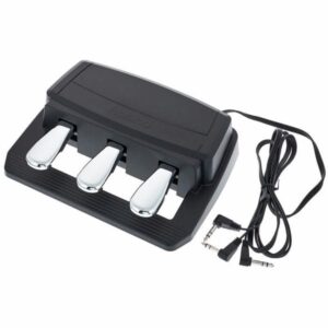 Pédalier triple pour piano numérique avec câbles, accessoires musicaux. Optimisé pour Roland, design compact et pratique.