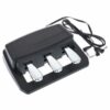 Pédale triple de piano numérique noire avec câbles jack, idéale pour musiciens et performances musicales.