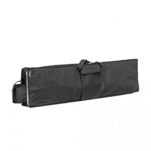 Sac de transport noir, rectangulaire, avec poignées et poche latérale, idéal pour matériel de photographie ou accessoires.
