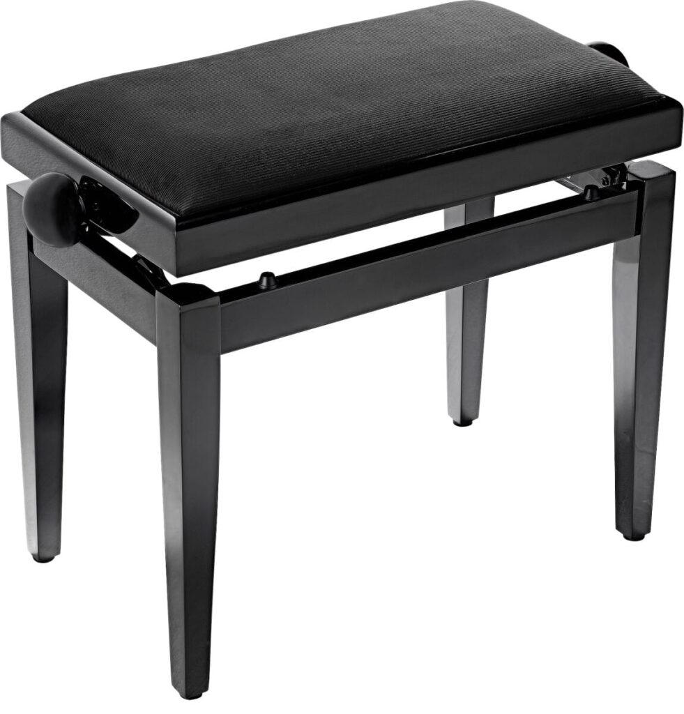 Tabouret de piano réglable noir, design moderne et élégant, idéal pour les musiciens.
