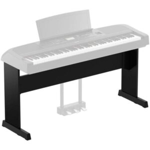 Support de clavier de piano numérique noir avec pédale intégrée, idéal pour stabiliser et améliorer l'expérience musicale.