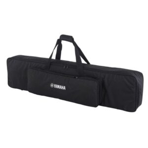 Sac de transport noir pour clavier Yamaha, avec poignées et poche zippée. Accessoire pratique pour musiciens.