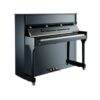Piano droit noir élégant avec trois pédales dorées, parfait pour les mélomanes et l'ambiance musicale raffinée.