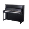 Piano droit noir en bois avec clavier ouvert, idéal pour la musique classique et moderne, design élégant et compact.