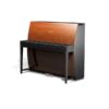 Piano droit Samick moderne avec finition bois marron et noir, élégant et minimaliste.