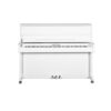 Piano droit blanc moderne Keilberg avec 88 touches exposées et trois pédales, idéal pour musiciens et décor élégant.
