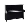 Piano droit noir élégant avec touches blanches et noires, idéal pour la musique classique et moderne.