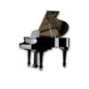 Piano à queue noir brillant avec couvercle ouvert, idéal pour les concerts et performances musicales élégantes.