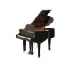 Piano à queue noir élégant avec couvercle ouvert, idéal pour les concerts et studios de musique.