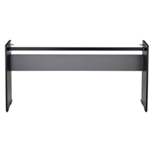 Support métallique noir pour meuble, vue de face avec panneau central et barres latérales pour fixation.