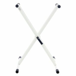 Support en X pliable blanc pour clavier, ajustable, avec pieds antidérapants. Accessoire de musique pratique et stable.