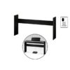 Support piano numérique noir avec pédalier, illustration inclusion options de couleur. Accessoire stable et durable pour clavier.