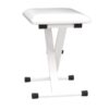 Tabouret de piano blanc moderne avec pied en métal croisé, idéal pour musiciens cherchant confort et style épuré.