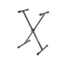 Support réglable pour clavier en métal noir, en forme de X, offrant stabilité et portabilité pour instruments de musique.