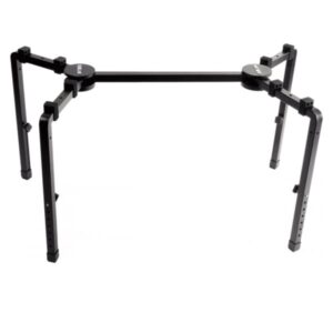 Support ajustable noir pour matériel de musique, robuste et pliable, idéal pour claviers et équipements de studio.