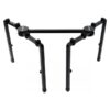 Support pliable pour DJ en métal noir, réglable en hauteur, parfait pour équipements audio et transport facile.