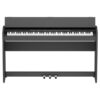 Piano numérique noir avec 88 touches et trois pédales, parfait pour les pianistes amateurs et professionnels.