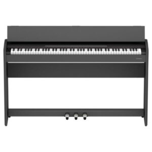 Piano numérique noir avec 88 touches et trois pédales, parfait pour les pianistes amateurs et professionnels.