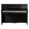 Piano numérique noir Roland avec touches blanches et noires, doté de trois pédales intégrées, idéal pour musiciens.