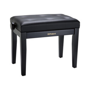 Tabouret de piano noir Roland avec coussin rembourré, idéal pour pianistes recherchant confort et style élégant.