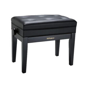 Tabouret de piano noir Roland réglable, capitonné, pour musiciens, avec pieds robustes et design élégant.