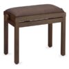 Tabouret de piano en bois brun avec siège rembourré, idéal pour musiciens. Design classique et fonctionnel.