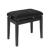 Tabouret de piano noir avec assise rembourrée, réglable en hauteur, idéal pour musiciens et pianistes.