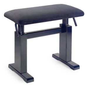 Tabouret de piano noir avec siège rembourré réglable, idéal pour musiciens, design moderne et élégant.